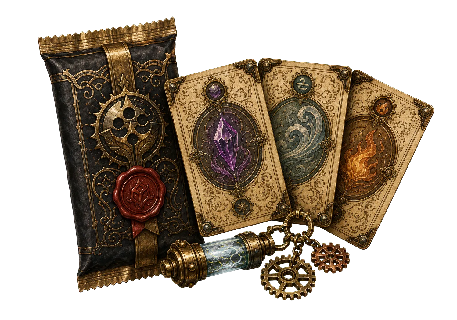 Boosters et cartes Synthems 1864 avec reliques steampunk
